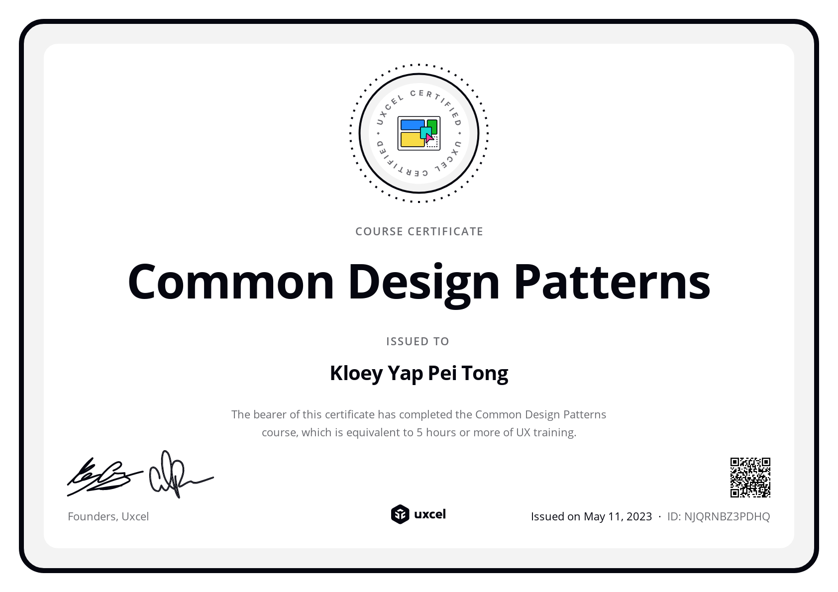 Kloey Yap Pei Tong's certificate